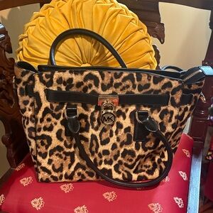 Michael Kors Leopard Print Tote with Black Trim